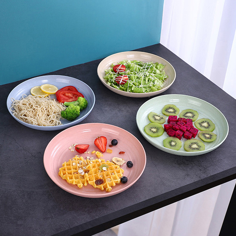 Wheat Straw Round Dish Household Large Dish Plate Shatter Resistant Snack Plastic Plate Promotional Gift Printed logo