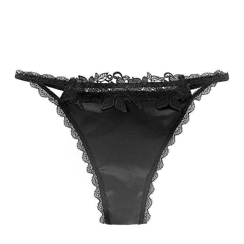 Low-Waist Thin Strap Thong Women's Seamless Lace Panties T-Back Satin Breathable T-Pants Bikini Pure Cotton Crotch