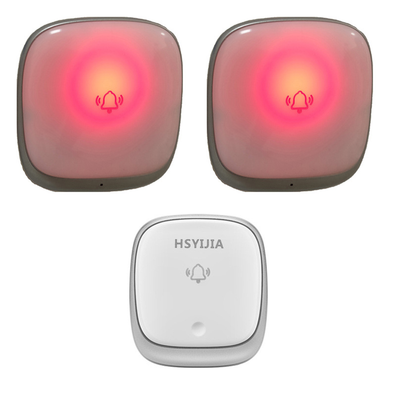 一拖二无线门铃自发电闪光发声家用远距离老人聋哑人呼叫器B111-2