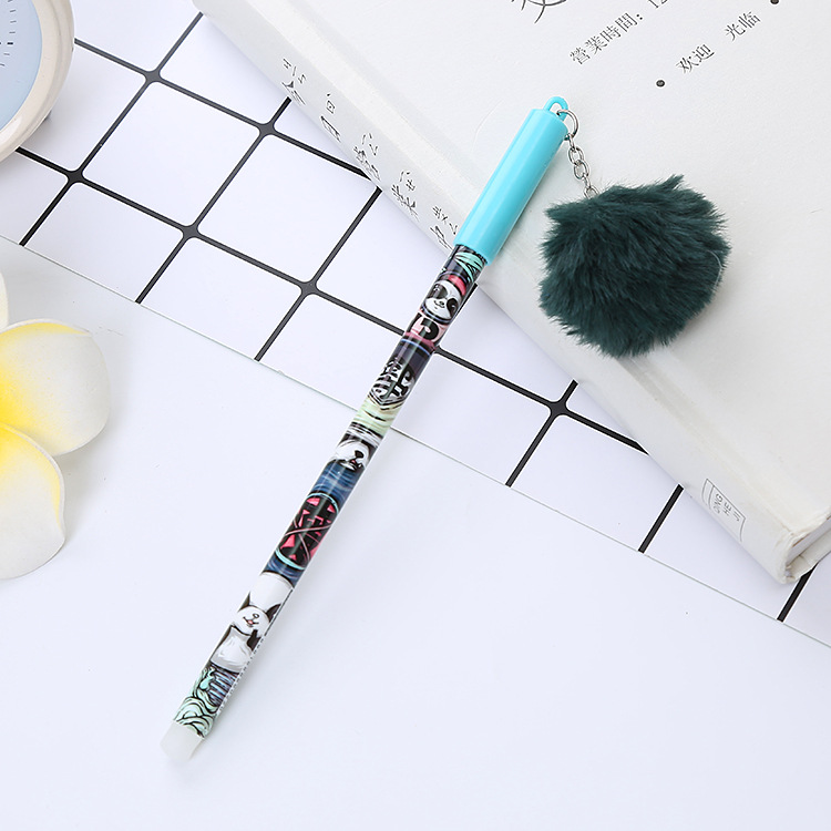 Bola de piel creativa colgante pluma de gel de dibujos animados estudiante pluma de agua linda oficina papelería negro pluma de firma