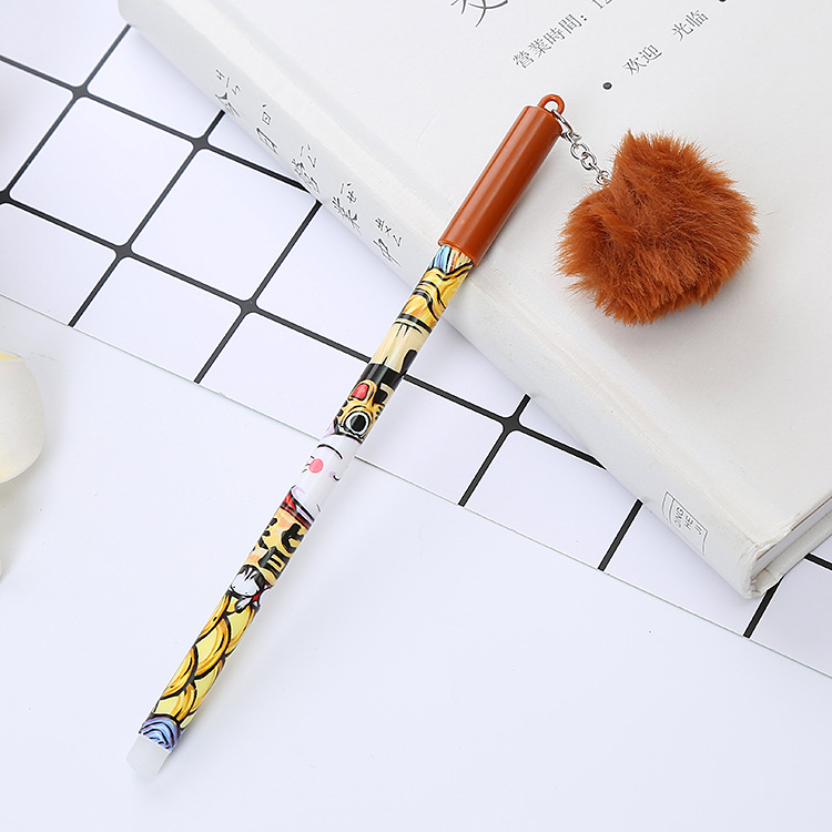 Bola de piel creativa colgante pluma de gel de dibujos animados estudiante pluma de agua linda oficina papelería negro pluma de firma