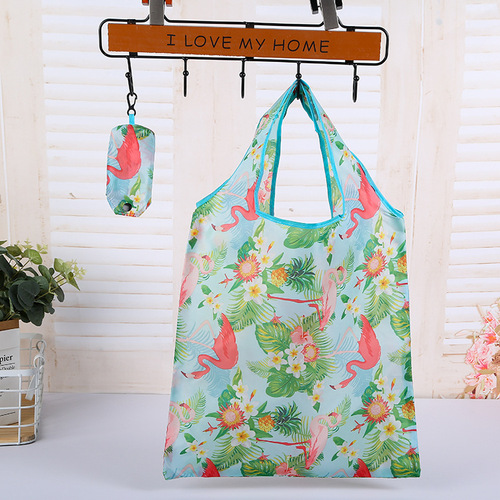 190T polyester pattern phone bag supermarket foldable shopping bag portable foldable eco-friendly advertising gift bag