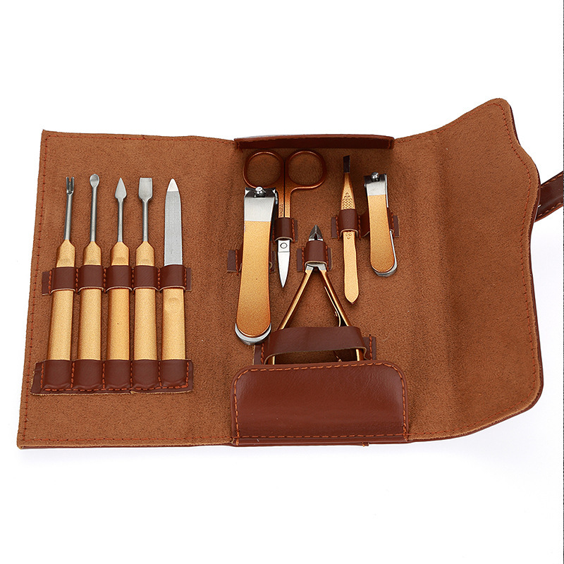 Manufacturer Wholesale Nail Clippers Beauty Manicure Tool Set Stainless Steel Brown Leather Case Manicure Anti-Pinch Design