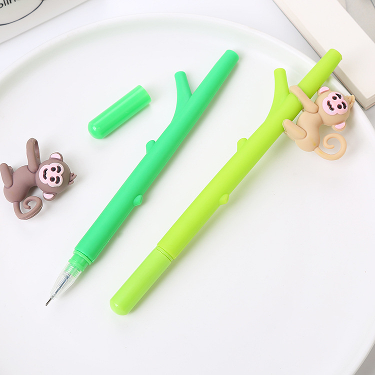 Creativa pluma de gel suave de dibujos animados mono árbol firma pluma lindo aprendizaje papelería estudiante examen negro pluma de agua