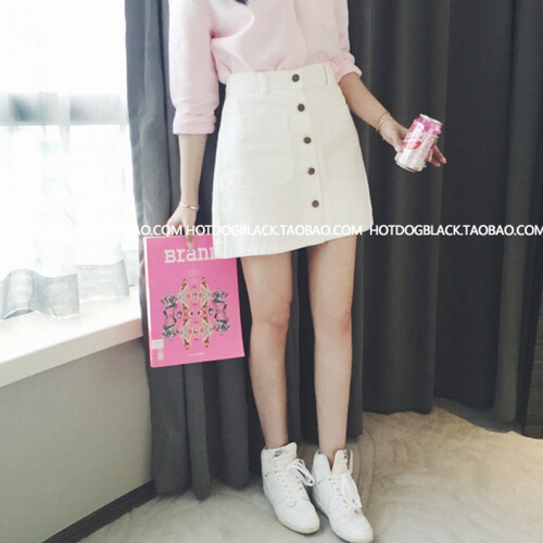 Women's Korean-style student button-down high-waisted denim short skirt for 2025 spring A-line denim bodycon skirt