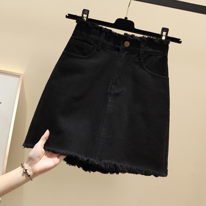 High Waist Denim Skirt Women's Spring and Summer 2024 New Korean Style Fur Edge Skirt Large Size Chubby Girl Hip A- line Short Skirt