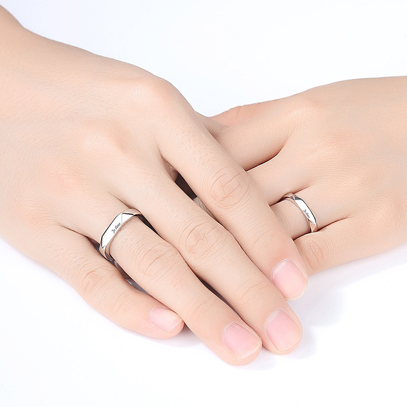 S925 anillo de pareja de plata para hombres y mujeres de plata de ley texto italiano te amo diamante cara boca abierta simple anillo de plata simple propuesta