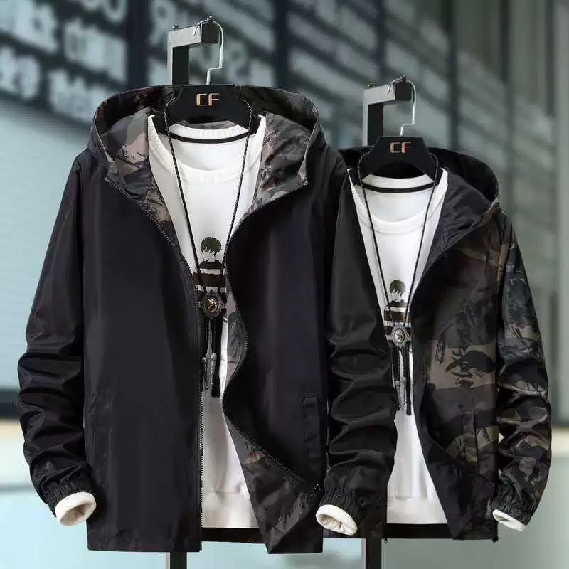 Реверсивная куртка-подсолнух camouflage для мальчиков, осенняя легкая куртка с капюшоном, размеры Elementary