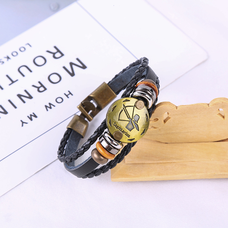 Estilo japonés vintage ropa de trabajo al aire libre pulsera 12 constelación pulsera tejida popular de los hombres pulsera vintage accesorios de desgaste