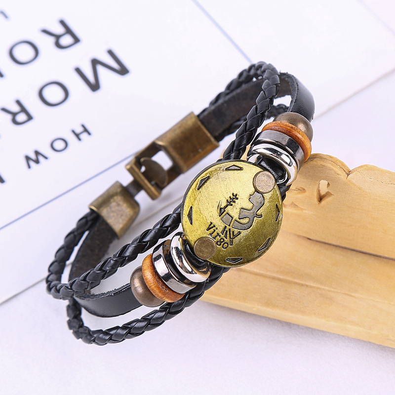 Estilo japonés vintage ropa de trabajo al aire libre pulsera 12 constelación pulsera tejida popular de los hombres pulsera vintage accesorios de desgaste