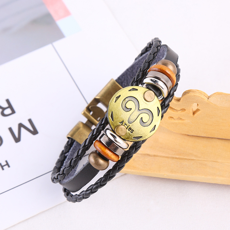 Estilo japonés vintage ropa de trabajo al aire libre pulsera 12 constelación pulsera tejida popular de los hombres pulsera vintage accesorios de desgaste