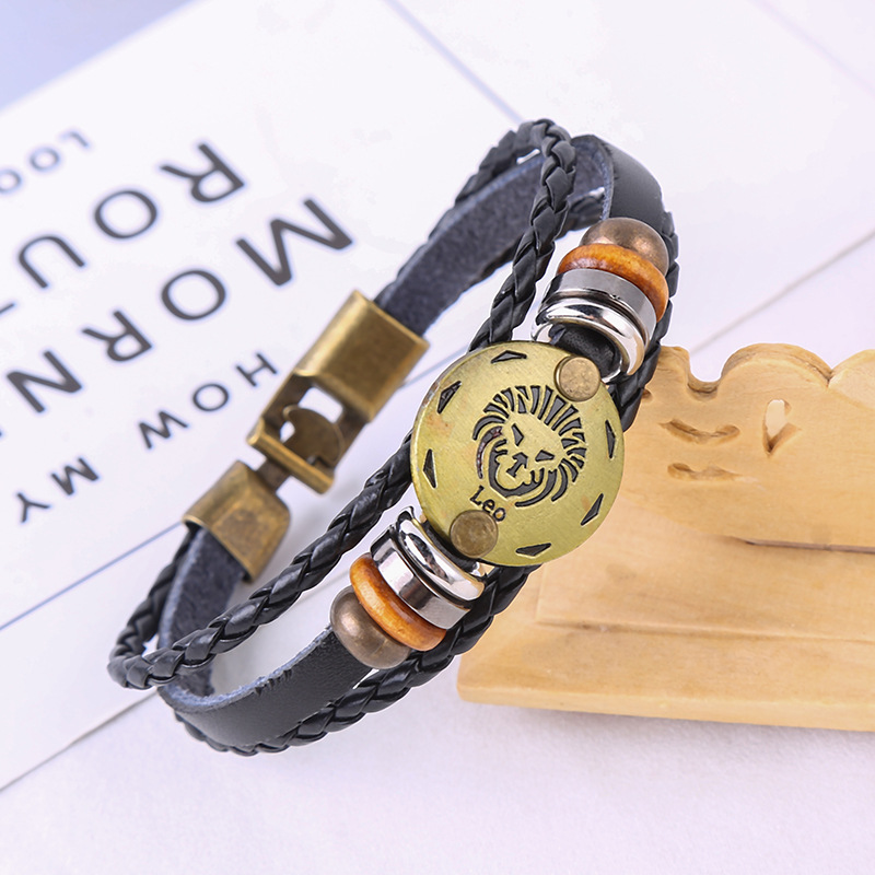 Estilo japonés vintage ropa de trabajo al aire libre pulsera 12 constelación pulsera tejida popular de los hombres pulsera vintage accesorios de desgaste