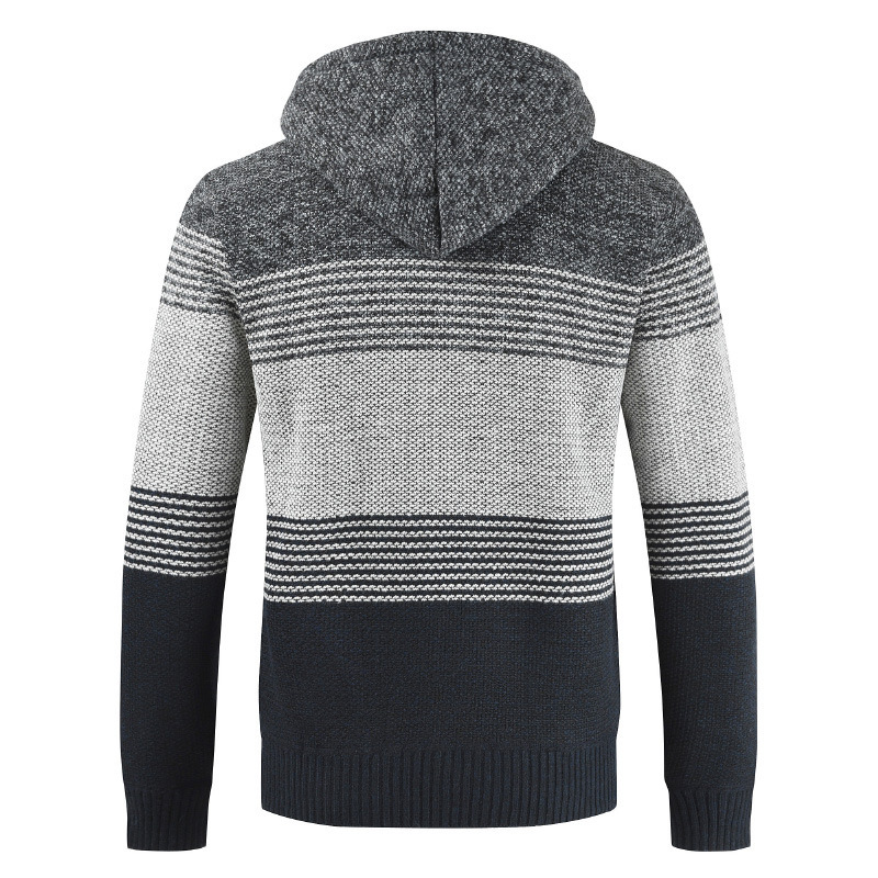 Venta al por mayor de ropa de hombre de comercio exterior otoño e invierno nuevo suéter de costura a juego de color chaqueta de punto chaqueta más suéter de costura de punto grueso de terciopelo