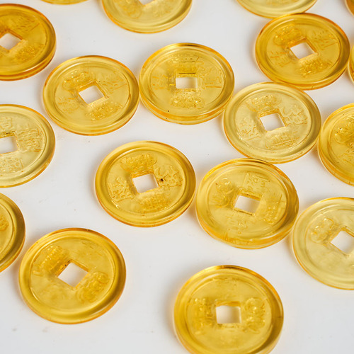 Factory direct sales yellow glass crystal Five Emperors coin ornaments Qianlong Tongbao coins Citrine copper coin ornaments