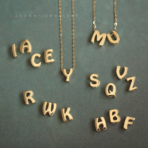 S925 Pure Silver Plated 14K Gold Necklace Pendant Cute Mini English Letter Name Pendant Couple DIY Necklace