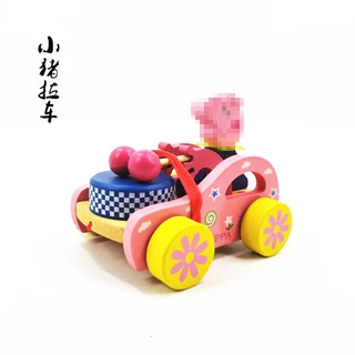 厂家直销木质推车 小猪拖拉线学步车 宝宝婴儿儿童玩具拉车批发