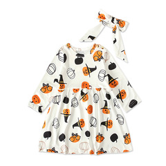 Children's European and American spring and autumn fashion Halloween pumpkin pattern long-sleeved dress set for girls ins 