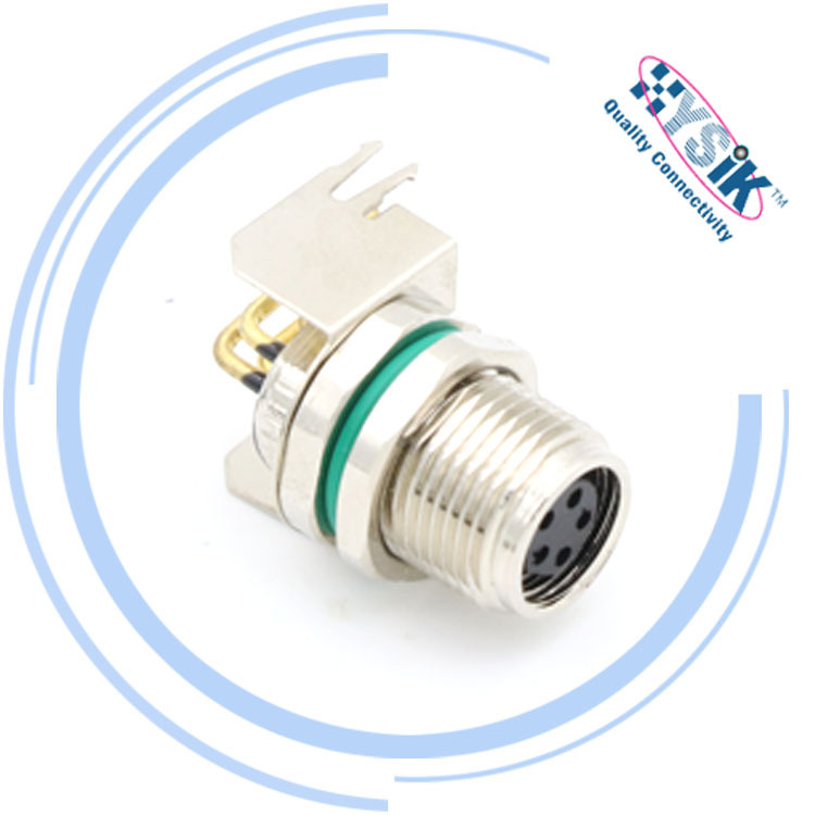 M8防水母座 板端弯头DIP 90°插板 M8插头 传感连接器