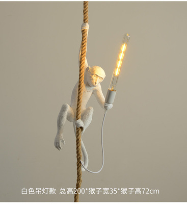 Lámpara de Mono Transfronteriza, Lámpara de Cuerda de Cáñamo, Lámpara para Tienda de Ropa, Lámpara de Resina de Animales de Estilo Industrial Retro con Cuerda de Cáñamo, Lámpara Colgante Nórdica, Lámpara de Mesa