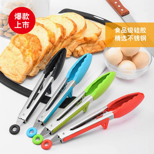 9-inch 12-inch stainless steel silicone belt food clip set, anti-slip and anti-scalding barbecue clips, buffet fried steak clips