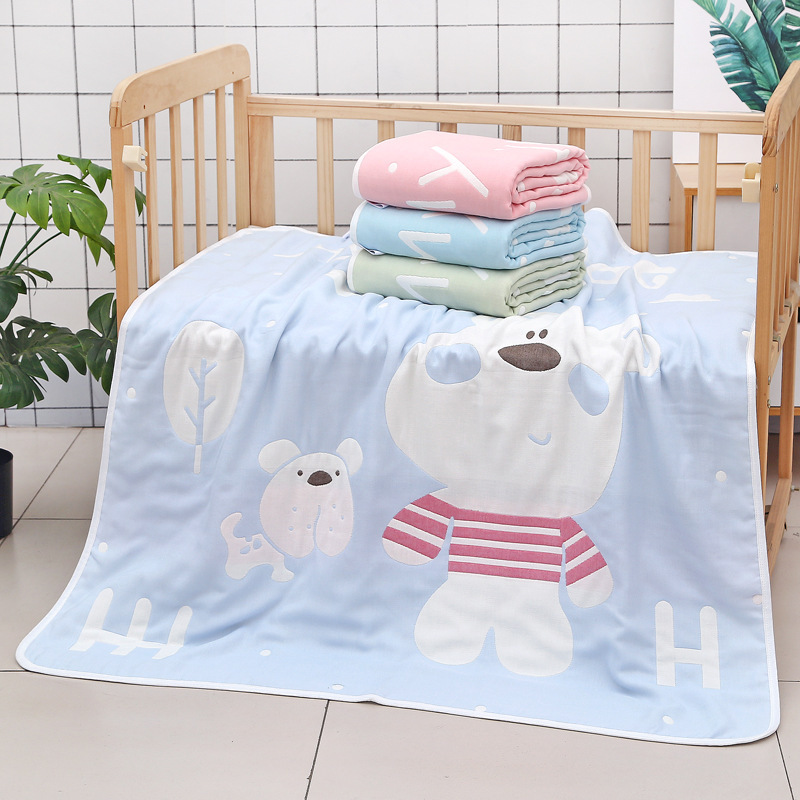 Six-Layer Cotton Children's Quilt, Baby Bath Towel, Cartoon Gauze Jacquard Blanket, Kindergarten Summer Quilt, Super Soft and Ultra-Soft