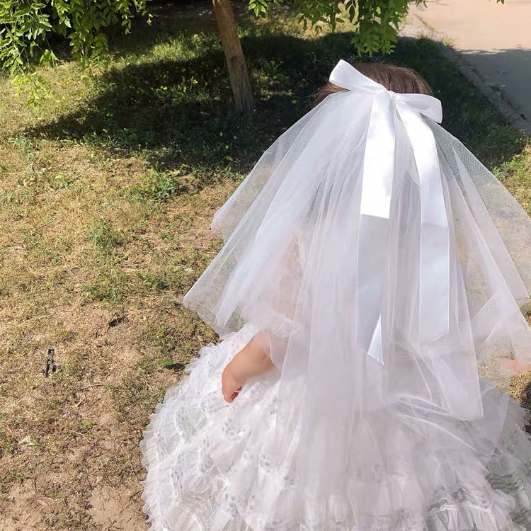 Veil internet celebrity photo props bow small veil fluffy multi-layer simple travel photo veil headdress super fairy style