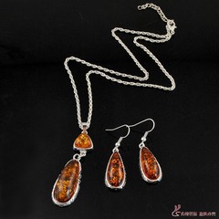 S118波羅的海高仿琥珀項鍊兩件套套裝 歐美時尚水滴套裝 eaby飾品
