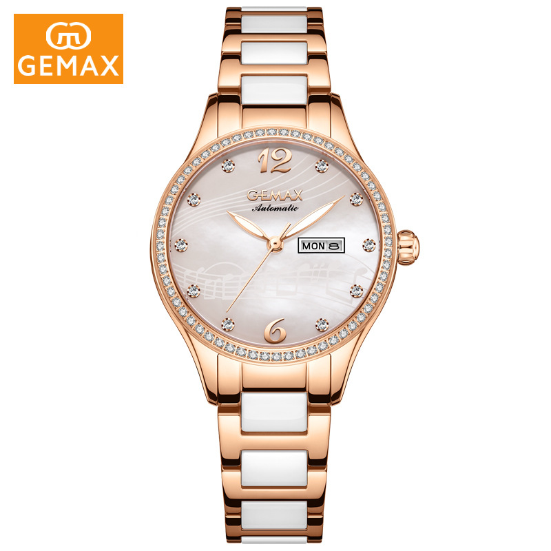 GEMAX/GEMAX Waterproof Automatic Mechanical Watch Women's Watch Rose Gold Steel Ceramic Fashion Watch 8239