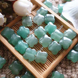 天然绿东陵四叶草大孔吊坠DIY手工饰品配件13.5mm