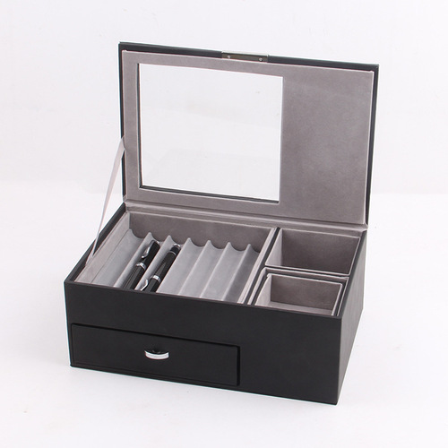 New 16-grid double-layer steel pen holder made of leather, 14-position PU pen storage box, stationery box