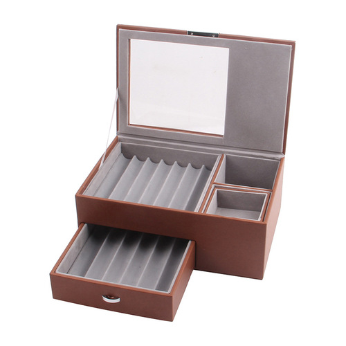 New 16-grid double-layer steel pen holder made of leather, 14-position PU pen storage box, stationery box