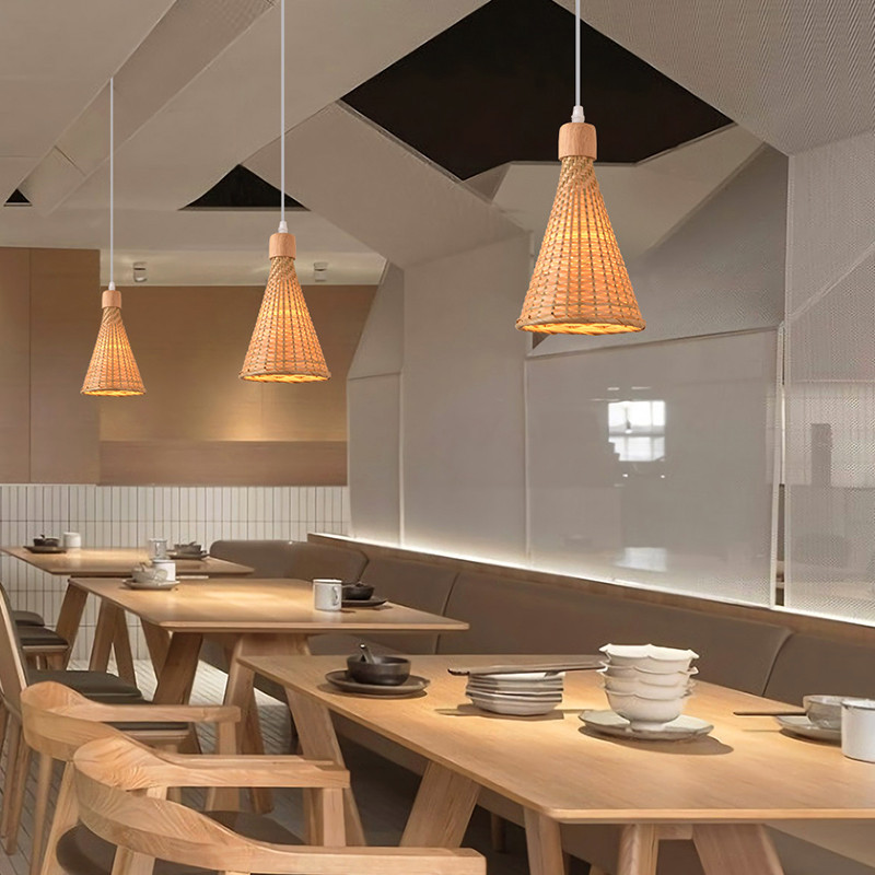 Estilo chino de bambú tejido de bambú lámpara de restaurante de estilo del sudeste asiático sombrero de paja sombrero personalidad creativa lámpara antigua cama y desayuno