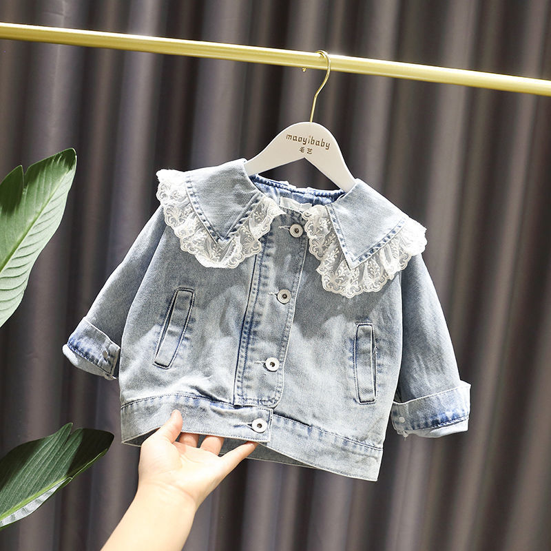 Denim autumn children's spring lace silk jacket girl's