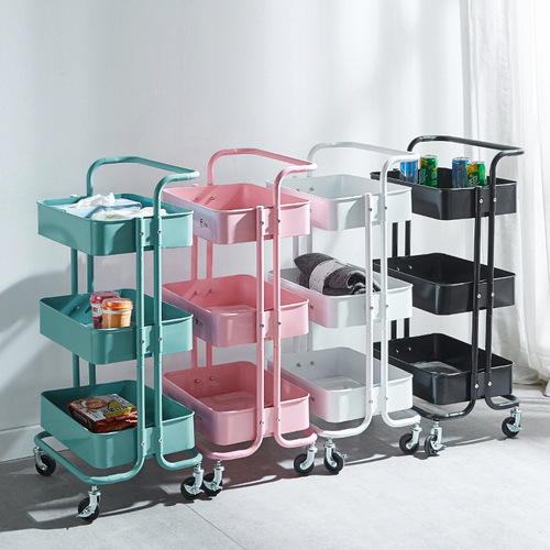 19mm Diameter Small Cart Shelf Kitchen Floor Bedroom Living Room with Wheels Portable Baby Supplies Storage Cart
