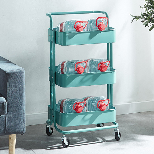 19mm Diameter Small Cart Shelf Kitchen Floor Bedroom Living Room with Wheels Portable Baby Supplies Storage Cart