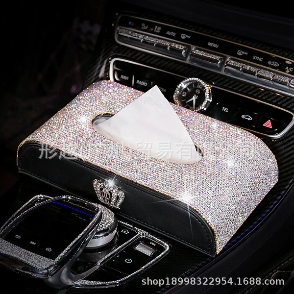 Diamond Inlay Tissue Box-Crown White Diamond