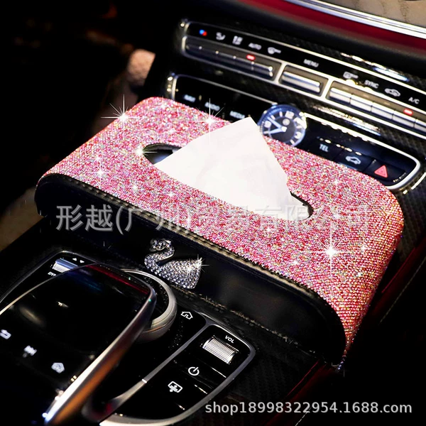 Diamond Inlay Tissue Box-Single Swan Pink Diamond
