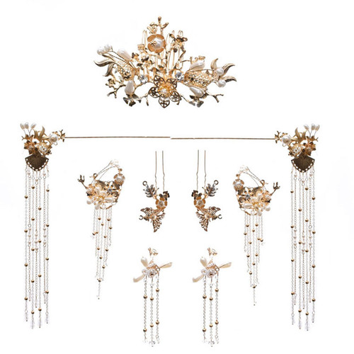 New Hanfu headwear, ancient style hairpins, bride Xiuhe clothing headwear, tassels, step shake set, ancient hairpins, hair accessories for women