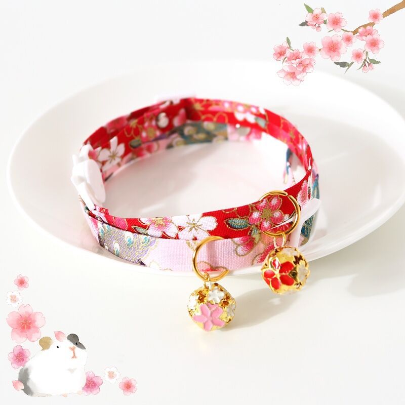 Y el viento ajustable flores de mascotas collar de campana hueco gato perro collar conejo accesorios de viento chino lindos