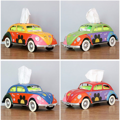 Retro Creative Iron Beetle Bus Paper Towel Box American Style Napkin Box Model Prop Car Ornament Craft