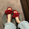 Tide, red demi-season slippers suitable for men and women with bow for bride, for bridesmaid