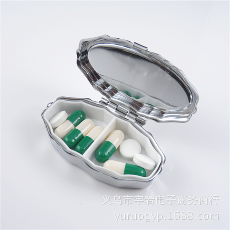 金属菱形药丸盒 二格水晶滴胶金属药盒  糖果盒 眼影盒