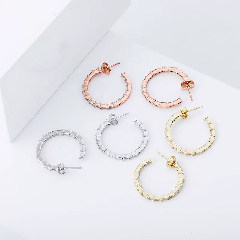 跨境亚马逊速卖通热卖嘻哈925银耳环满锆石男女潮款耳饰金澳饰品