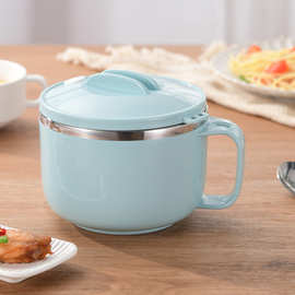 304不锈钢大号泡面碗隔热汤碗 韩式带盖便当盒手机架饭盒