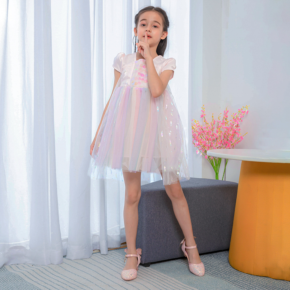 Girls' Dress New Arrival Stylistics Puff Yarn Frozen 2 Children Rainbow Aisha Princess Skirt