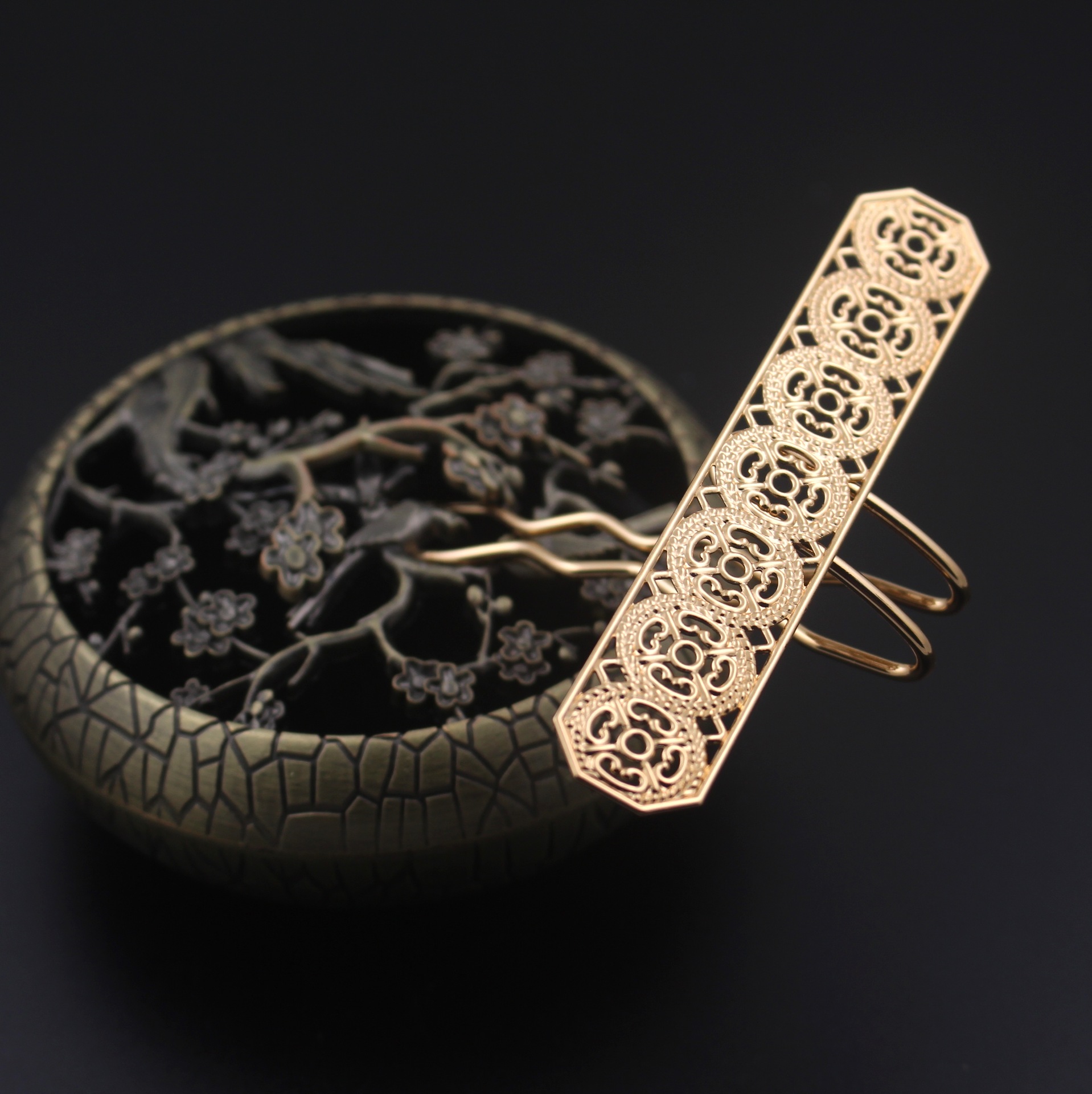 古风焊接长花片发钗波浪焊接头钗发冠 DIY影视手作材料配件