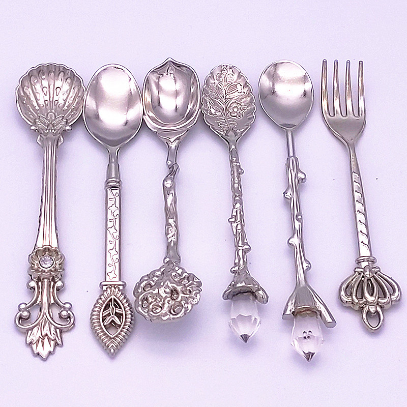 Traje de café estilo Palacio retro 6 supermercado pastel de frutas tenedor cuchara de flor de Granada pequeño tono más cuchara decorativa de bronce