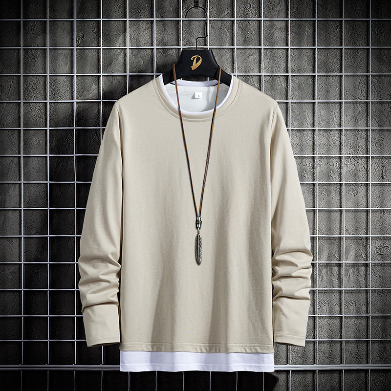 2025 New Men's Long-Sleeved T-Shirt Spring and Autum Trbottomyy Ins Pure Cotton Pure Color Round Neck Long-Sleeved T-Shirt Men's Bottoming Shirt