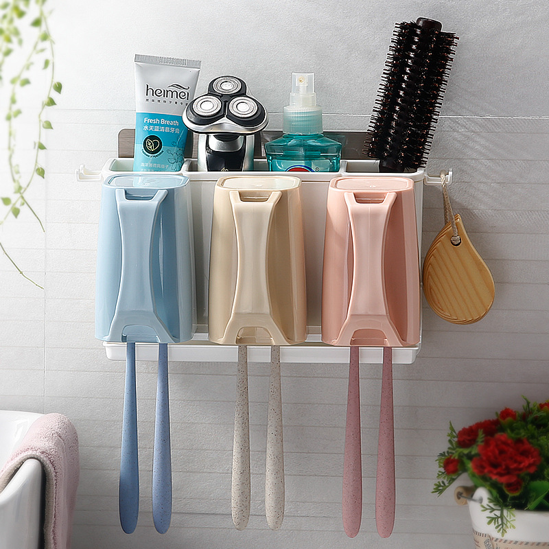 Estante de cepillo de dientes de baño, taza de enjuague bucal, taza de cepillo de dientes montada en la pared, pareja, soporte de cepillo de dientes sin perforación, juego de lavado