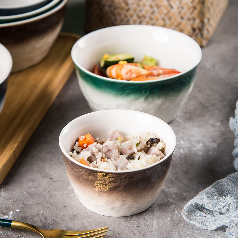 INS vajilla nórdica tazón de cerámica creativo hogar tazón de arroz tazón de fideos instantáneos gradiente personalizado patrón de piedra tazón de ensalada de frutas